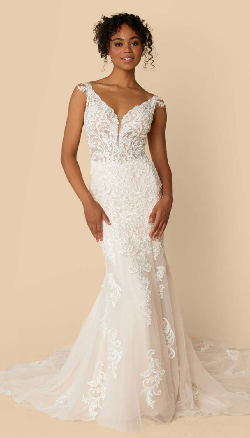 Long-Sleeve Lace Fit-and-Flare Wedding Dress With Long, 55% OFF