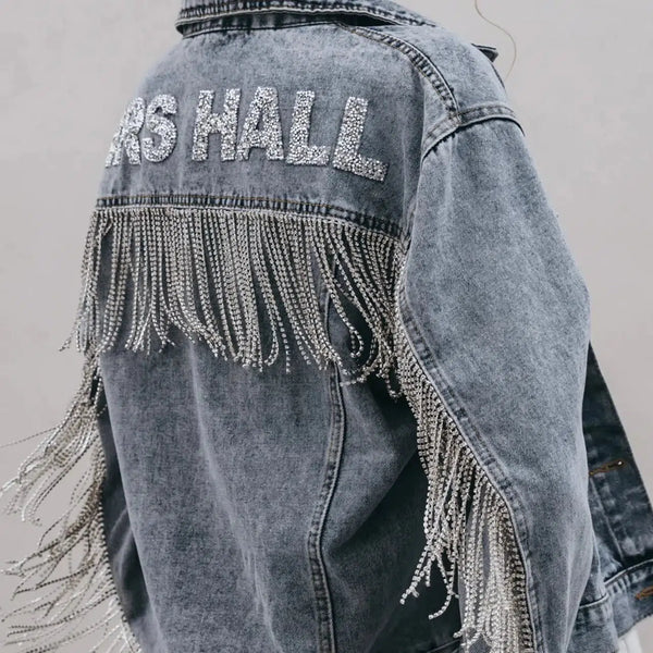 Denim jacket store with silver fringe