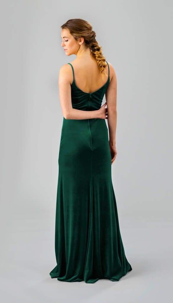 Emerald Green Velvet Bridesmaid Dress 2021 V-neck Maxi Dress with