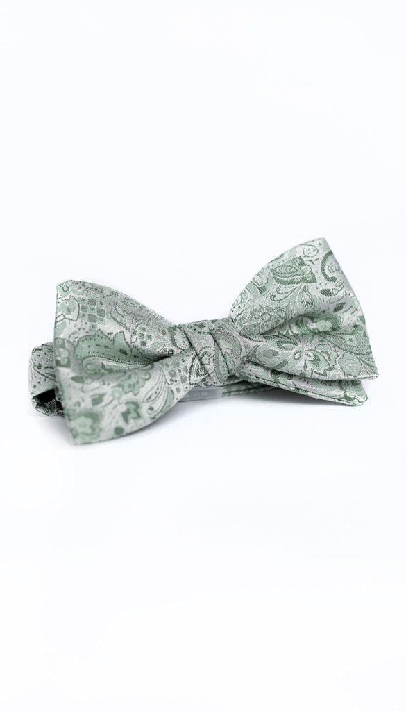 Paisley Silver Bow Tie | Light Blue Patterned Bowtie | Luxury Bow Ties - Paisley Silver Bow Tie with Light Blue Silver