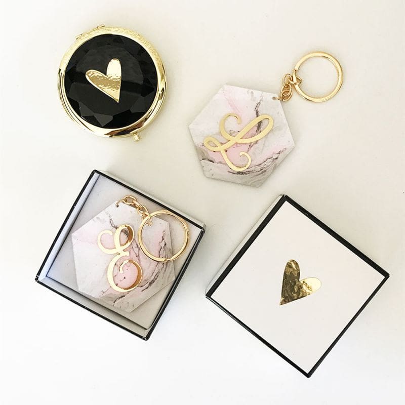 Pink Marble Monogram Keychains