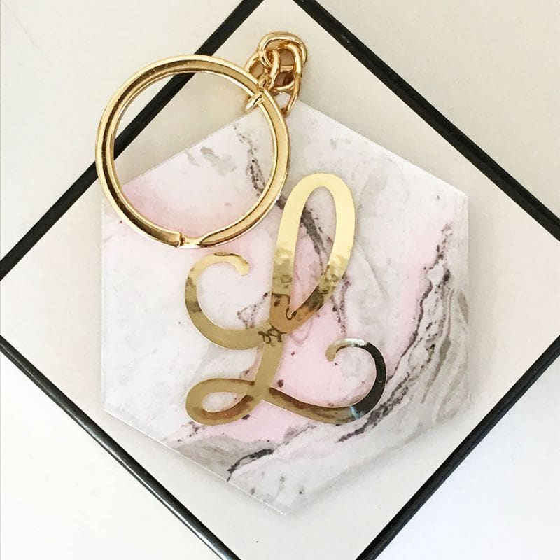 Pink Marble Monogram Keychains