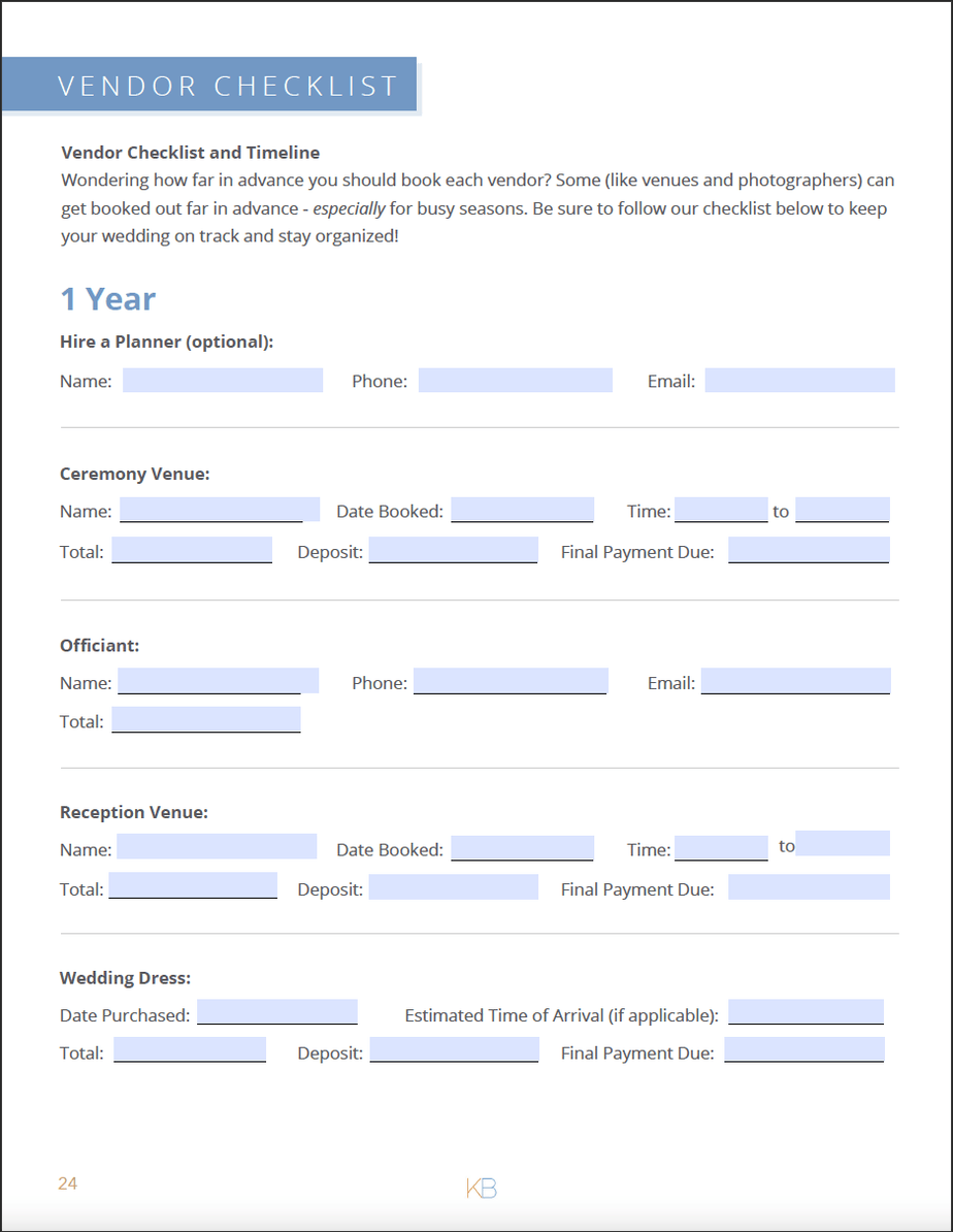 The Ultimate Wedding Planning Organizer & Guide - Kennedy Blue