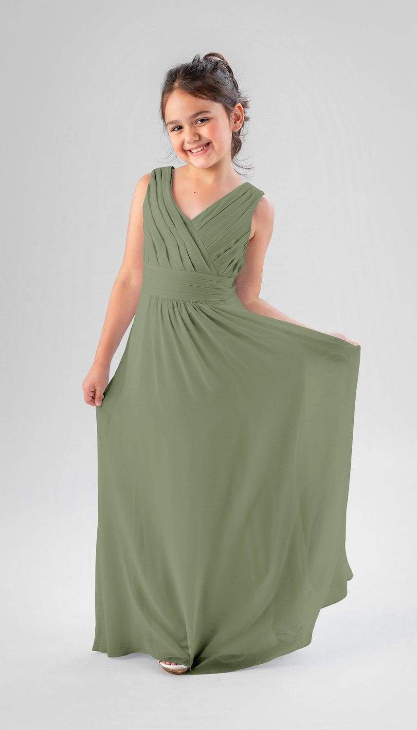 Olive green store junior bridesmaid dress